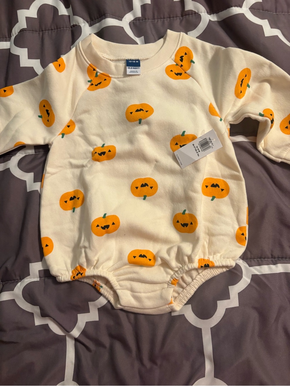 Old Navy Cream and Orange Pumpkin Print Baby One-Piece
